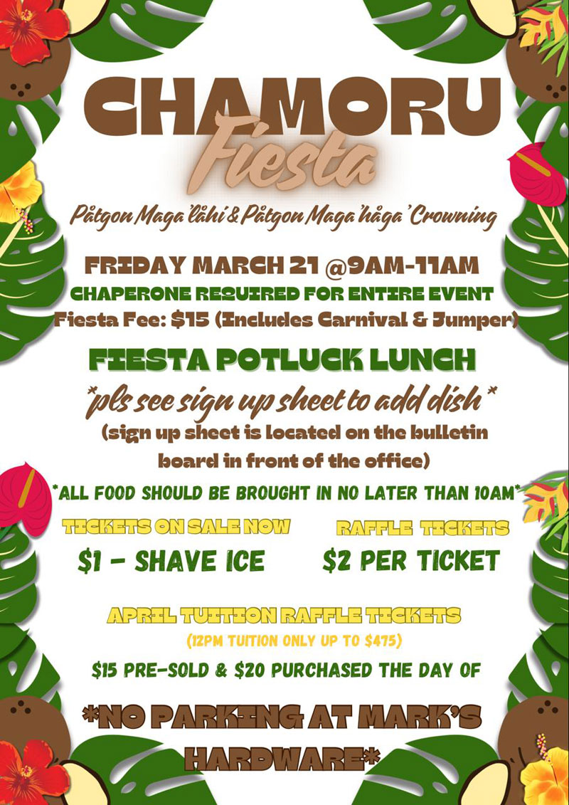 Chamoru Fiesta on March 21st from 9am to 11am