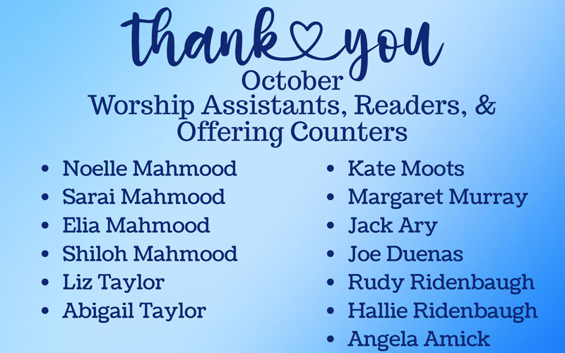 Worship Assistants, Readers and Offering Counters 